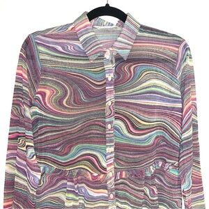 Vintage sheer multi-coloured shirt dress with a unique, abstract design